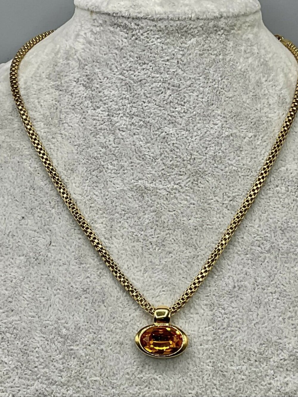 Swarovski Gold-Tone Necklace with Oval Amber Crystal Pendant